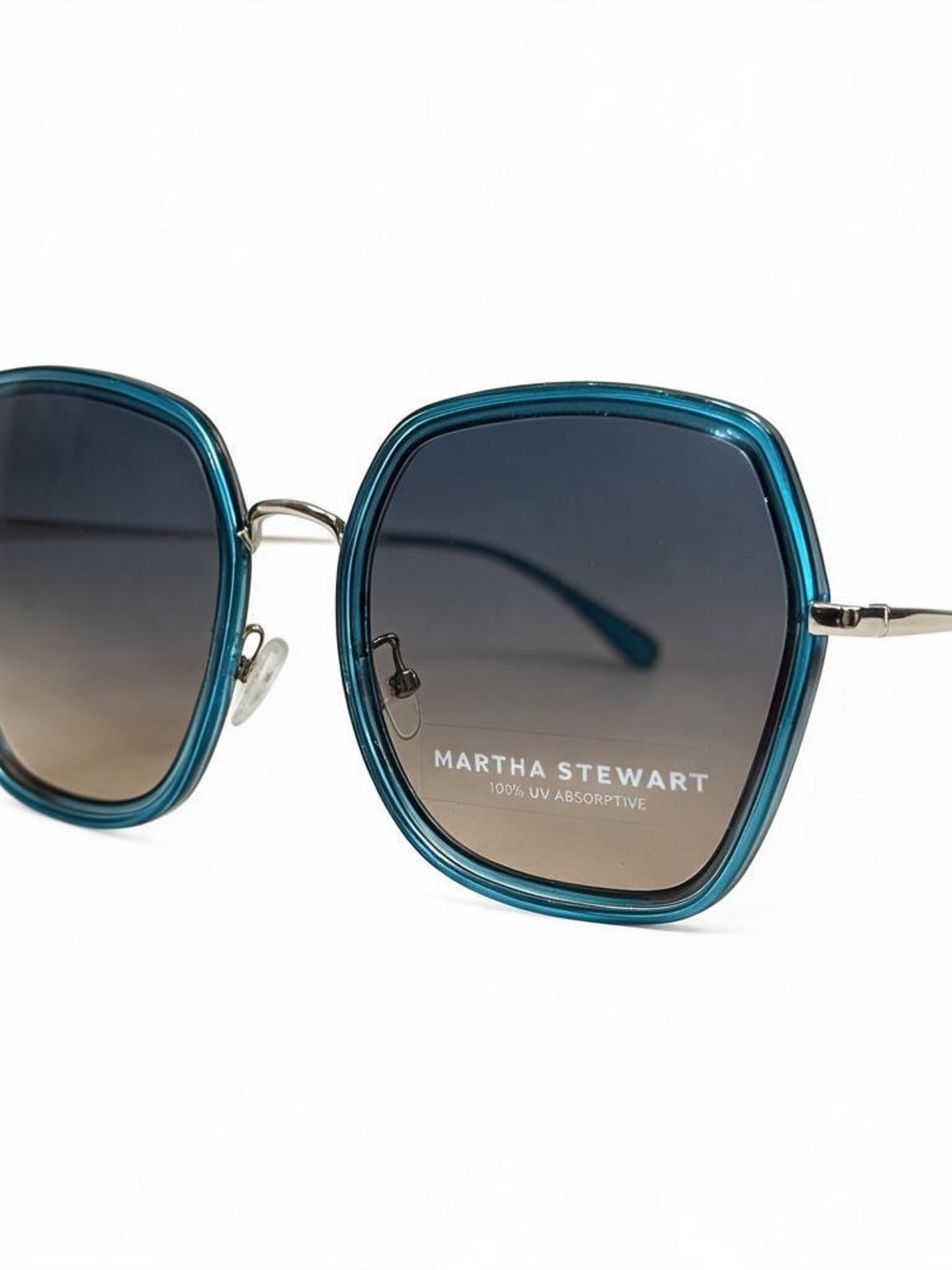 Martha Stewart Teal Hexagonal Sunglasses with Gradient Lenses